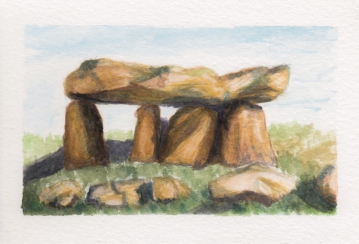 Dolmen 1, 4x6. Watercolor on watercolor postcard. Not for sale.